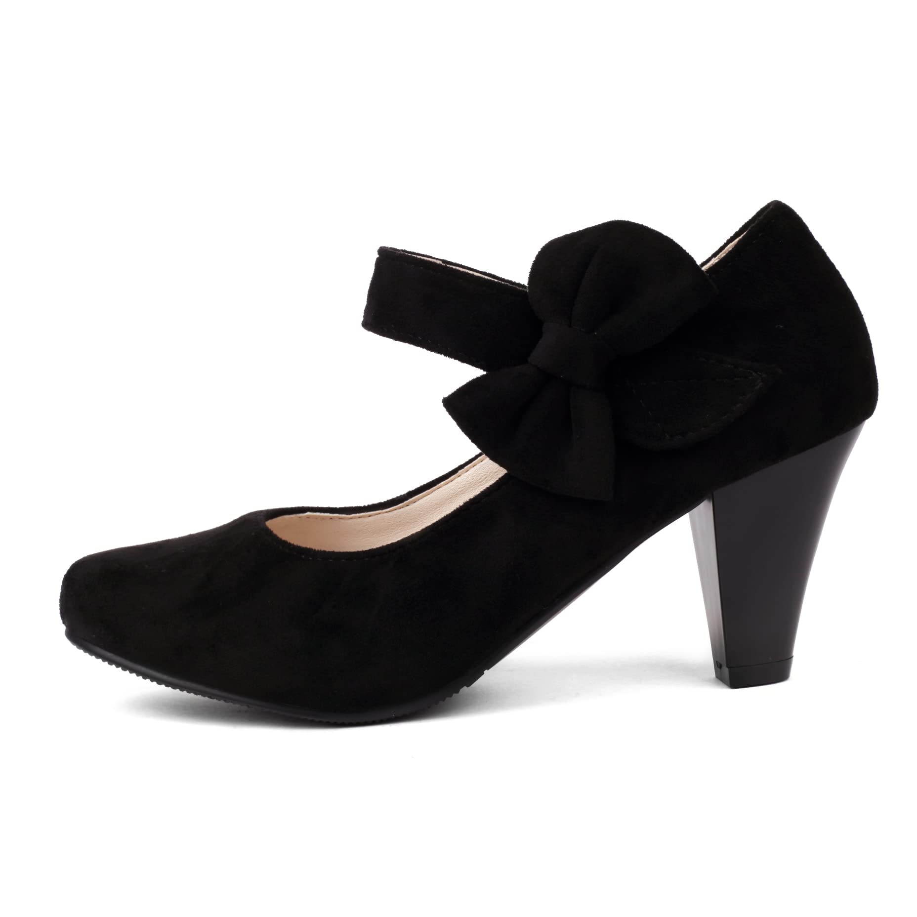 elerhythm Damen Mary Jane Vintage Heels mit Schleife Gatsby 1950er Pumps Closed Toe 1920er Jahre viktorianische Knöchelriemen Faux Wildleder Schuhe