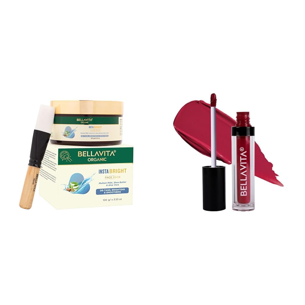 Bella Vita Organic INSTABRIGHT Face Pack for DeTan Glowing Skin Kiss-Proof 4.5 ml 18-hr Stay Waterproof Intense Moisturisation Cherry Pop