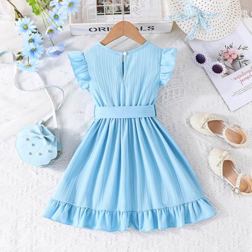 Girls Summer Dresses Ruffle Sleeve Dresses Flutter Bow A-Line Cute Midi Casual Sundress for 4-7Y3