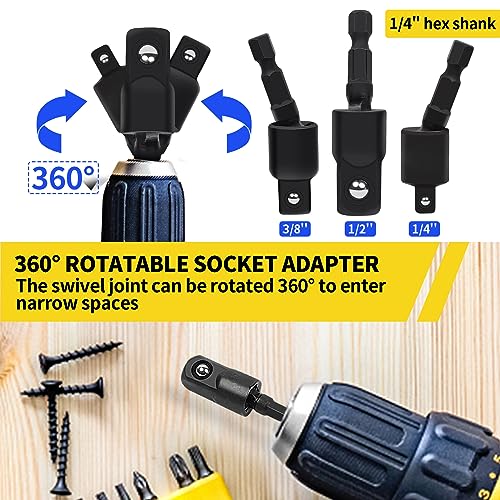 Flexible Drill Bit Extension Set, 105° Right Angle Drill Attachmen, Rotatable Joint Socket 1/4 3/8 1/2 In Hex Socket Adapter, Bendable Drill Bit Extension, Bit Holder Extension Screwdriver Bit Kit - Thumbnail 6