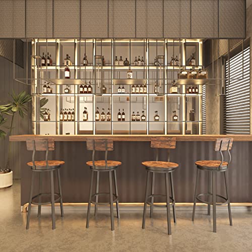 IRCPEN Bar Stools with Back, Set of 2 Swivel Breakfast Stools,41-Inch High Kitchen Stools with Backrest, Footrest, Industrial Seat for Dining Room Kitchen Bar (17.7X 22.4 X40.75 inches)