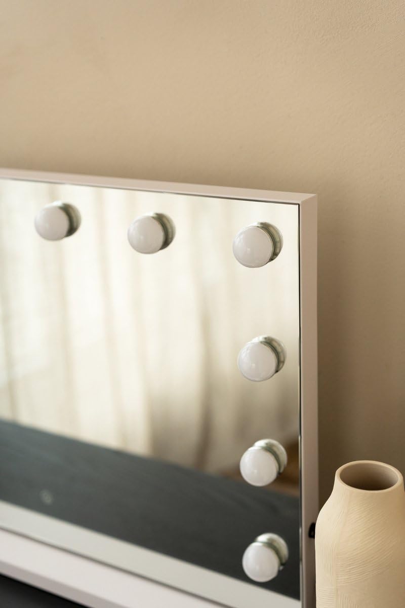 SensaHome Vanity Mirror Pro – Hollywood-Schminkspiegel mit 15 dimmbaren LED-Lampen, 3 Lichtmodi, 80 x 60 cm – Weiß