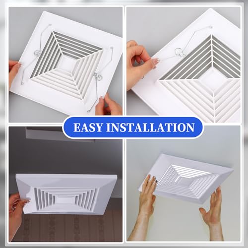 4 unidades de rejilla de ventilación para baño, cubierta de ventilador de techo de 9 x 9 pulgadas, reemplazo de cubierta de ventilación cuadrada para baño, fabricada en plástico con resortes miniatura 3