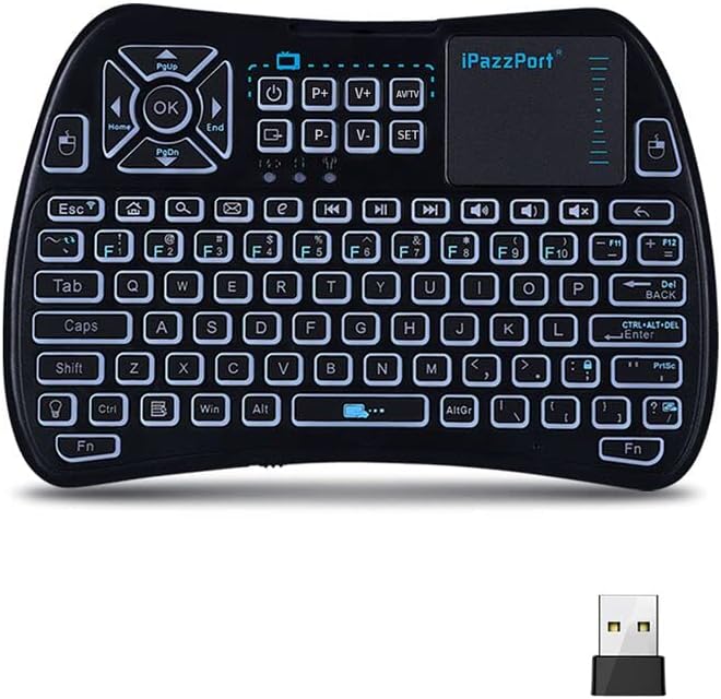 iPazzPort Bluetooth Mini Keyboard (IR Learning) Touchpad Mouse, Backlit 2.4GHz Wireless Keypad Remote Controller for Tablets, Smart TV,Fire Stick, Android TV Box KP-61SM (Bluetooth and 2.4G)