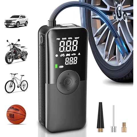 CARSUN Cordless Tire Inflator Portable Air Compressor,Car Tire Pump with Digital Dual Screen,150PSI Portable Air Pump for Car Tires with Deflation&Pressure Gauge,Suitable for Car,Motorcycles,Bicycles Cover