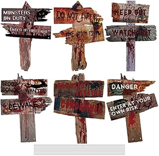 ADXCO 6 Pack Halloween Outdoor Decorations Scary Yard Signs Beware Props Lawn Warning Sign Stakes for Halloween Decorations, Scary Theme Party Decor, 15 x 11 Inch