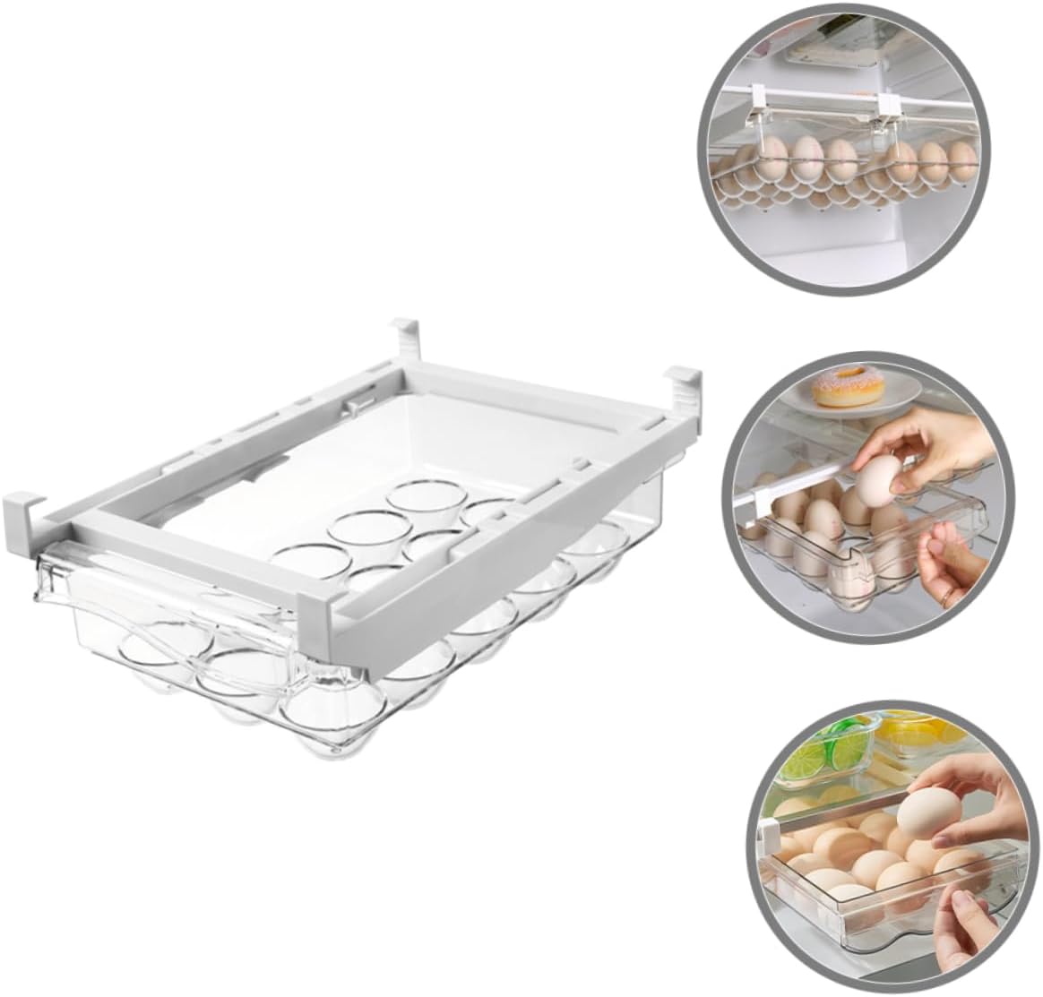 Refrigerator Egg Storage Bin Egg Tray Container for Fridge Egg Holder with Deepened Slots Organizer for Neat Saving Egg Drawer for Fresh Eggs