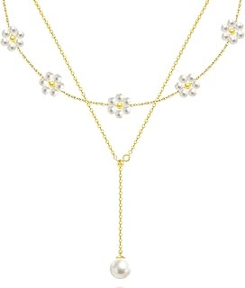 OGD Gold Pearl Necklace Set for Women 14K Plated Layered Daisy Choker Gift
