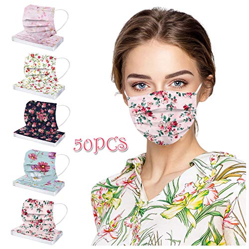 Lennos Cute Cat Dog Disposable Printed Face_Masks For Adults Women,Spring Floral Animal Pattern,3-Ply Breathable With Nose Wire,50Pc thumb #2