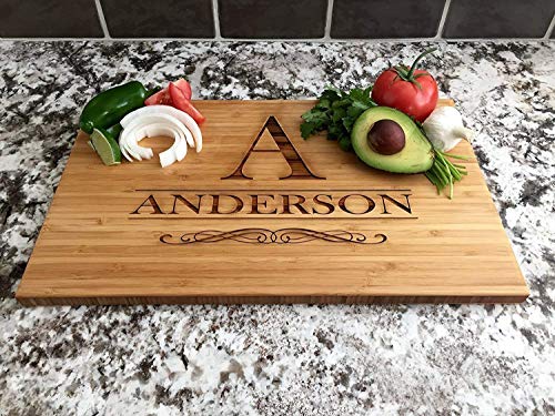 Personalized Gifts Couples Cutting Board (Anderson Design) - Wood Cutting Boards Bridal Shower, Housewarming, and Wedding Gifts (11 x 17 Single Tone Bamboo Rectangular) - Thumbnail 4
