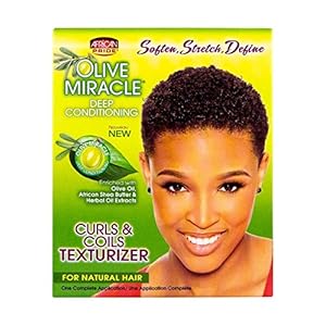 African Pride Olive Miracle Curls & Coils Texturizer – Contains Aloe Vera, Castor Oil & Biotin to Condition & Define Hair, Protect, 1 Kit