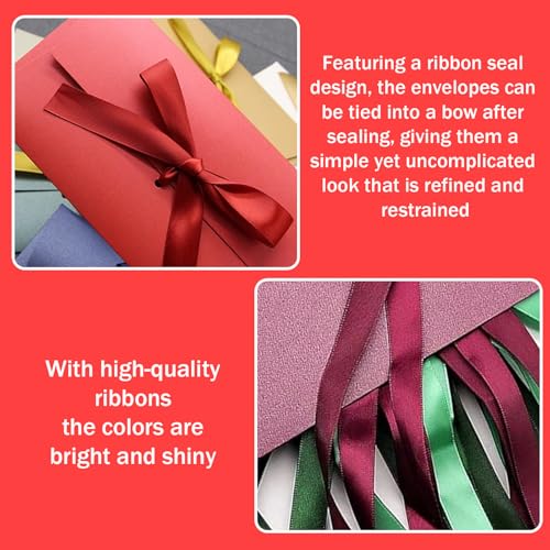 Briefumschläge Bunt Kraftpapier Umschläge 12 Stück Bunte Umschläge mit Bändern Geschenkkarten Perlglanzpapier für Party Geburtstag, Hochzeit, Thanksgiving（22 x 11cm）