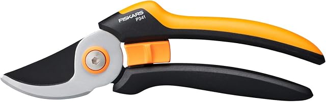 Fiskars Sekator nożycowy L, Solid, P341, Do świeżych gałązek i łodyg, Powłoka nieprzywierająca, Ostrza ze stali nierdzewnej, Długość: 20,5 cm, Czarny/Pomarańczowy, 1057164