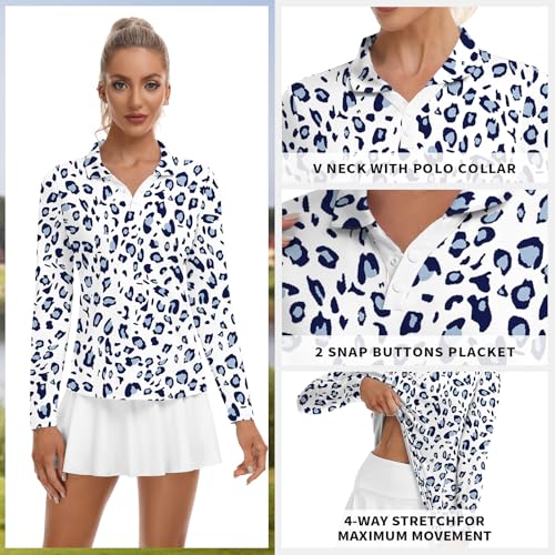 Image of Soneven Womens Golf Shirts Moisture Wicking V Neck Long Sleeve Polo Shirts Collared Tops