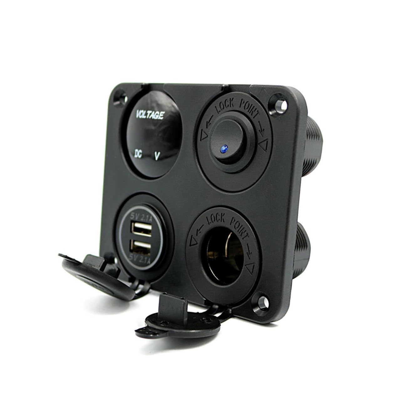 Housoutil 3 Pezzi 4 in 1 Pannello Caricabatteria per Auto E Barca 4 in 1 2.1a Doppio Usb Led Voltmetro Presa di Corrente Voltmetro Usb 12- V