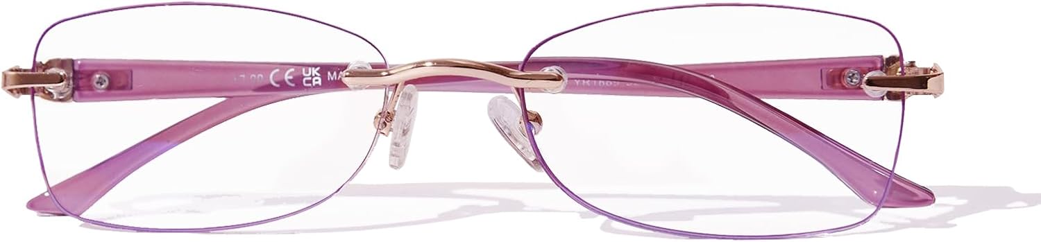 Rimless Reading Glasses for Women, Rectangle Blue Light Blocking Readers With Tinted Edge