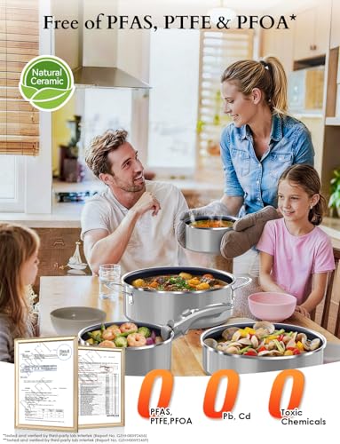 Image of DUXANO Ceramic Pots and Pans Set Non Stick, 2026 Upgraded Hybrid Frypan, 1.5&2 QT Saucepans with Lid, Oil-less Cooking, PFAS Free Non Toxic, Induction Ready,Oven&Dishwasher Safe,Removable Handle,12PC