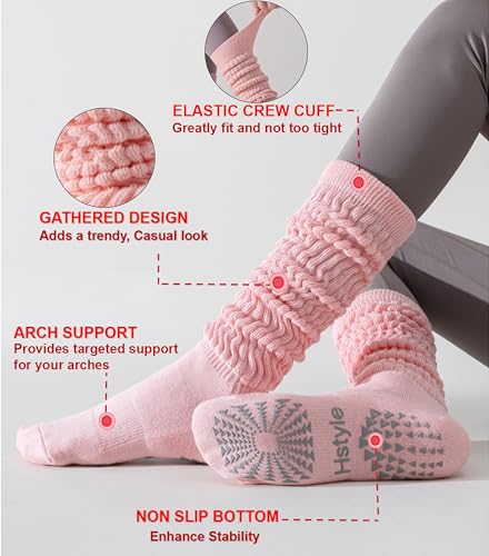 Hstyle Grip Pilates Socks for Women, Slouch Scrunch Yoga Barre Socks for Hospital Workout
