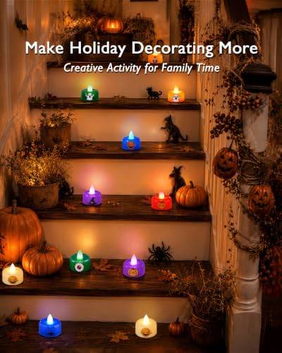 Image of Amagic 24Pack Halloween Multicolor LED Tea Lights Candles with DIY Stickers