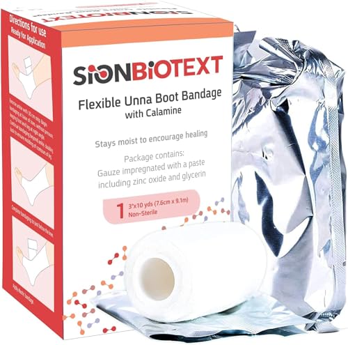 Sion Biotext Unna Boot with Zinc and Calamine - Flexible Compression Bandage Moist Healing Environment Comfort Wrap Bandage Medical Dressing 3 Inches X 30 Foot Roll