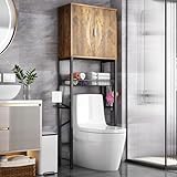 Kalrin Over The Toilet Storage Cabinet with Fluted Wave Doors and Adjustable Shelf, Wood Over Toilet Storage Rack with Drain Basket, Freestanding Bathroom Organizer for Balcony Laundry, Vintage Brown