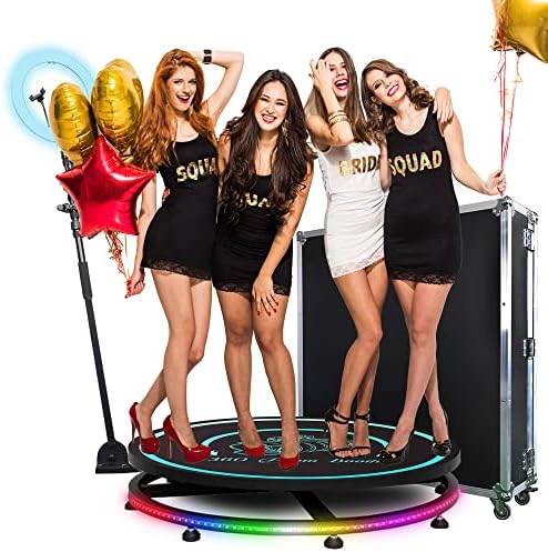 MWE 360 Photo Booth Machine with Software for Parties with Flight Case,Logo Customization,4-5 People Stand on APP Remote Control Automatic Slow Motion 360 Spin Camera Booth (39.4"+Flight Case)