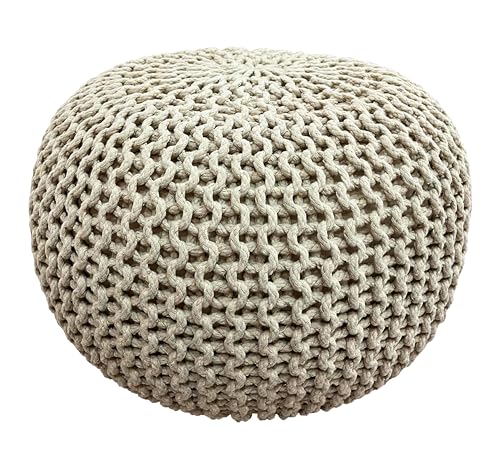 YORKSHIRE HOMEWARE Large 100% Cotton Chunky Knitted Round Pouffe Handmade Bean Filled Home Living Room Children Foot Stool Ottoman (Tan)