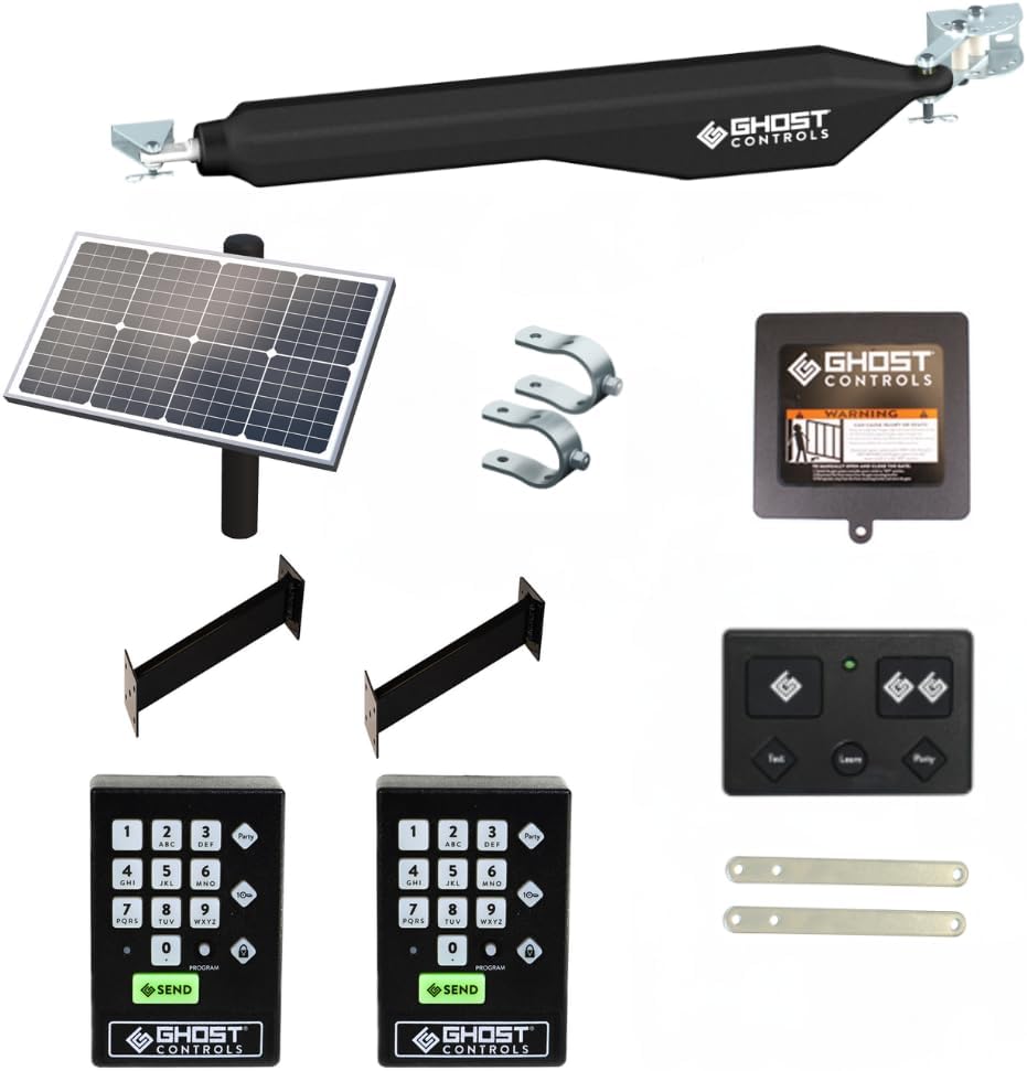 Ghost Controls Decorative Single Solar Automatic Gate Opener Push-to-Open Access Bundle
