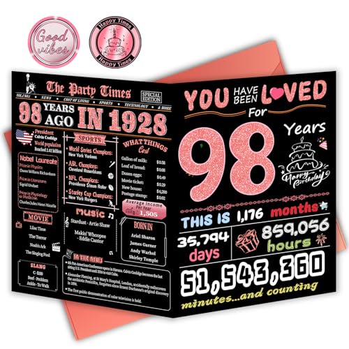 FOBELEC 98th Birthday Card, 98th Birthday Decorations for Women, Happy Birthday Cards for 98 Year Old Grandma, Birthday Gifts for Mother, Back in 1928