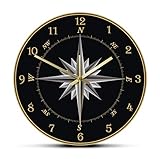 Mide 30 x 30 cm (12 pulgadas Relojes De Pared Mariner\'S Compass Reloj De Pared Brújula Rosa Náutica Decoración Del Hogar Navegación Ronda Silencioso Barrido Reloj De Pared Marinero Herramientas De Regalo Para Observar El Tiempo-B