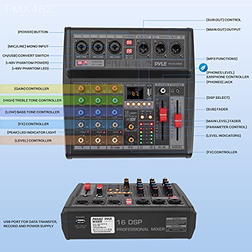 image for Pyle Professional DJ Audio Mixer - 3-Channel Controller with 16 Preset