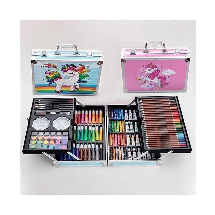 Wirescorts 145-Piece Art Supplies Set For Kids, 2 Layers Drawing Supplies For Kids Boys Girls Ages 6 To 15 Years, Portable Aluminum Case Art Kit, Great Gift For Teens, Adults & Beginner - Multicolor