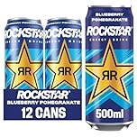 Rockstar XDurance Energy Drink, Blueberry Pomegranate and Acai, Non-Alcoholic, 200 mg Caffeine, Caffeinated Drink with Taurine, Guarana, Ginseng, and Vitamins, 12 x 500 ml cans