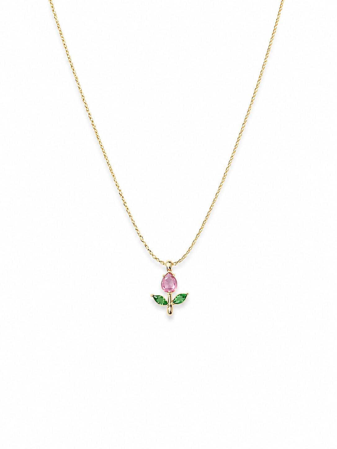 Rose Flower Pendant Necklace for Women | 18K Gold Plated Stainless Steel | Pink CZ Tulip Floral Pendant | Anti Tarnish, Waterproof, Minimal Everyday Jewellery-image-35