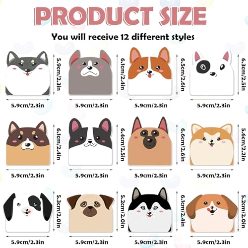 KEWUF 12 Pcs Haftnotizen, Kleine Haftnotizen Kinder, Haftnotizen Klebezettel, Kawaii Schulsachen,Notizblock Klein,TierföRmiger Haftnotizblock Ideal FüR BüRo, Mitgebsel Kindergeburtstag（Hund）