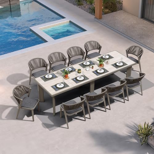 Image of PURPLE LEAF Outdoor Dining Set for 10 with HPL Table and Chairs Grey