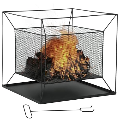 Outsunny Feuerschale modern Feuerkorb rechteckig Feuerstelle für Garten Camping BBQ Metall Schwarz 45 x 45 x 43 cm