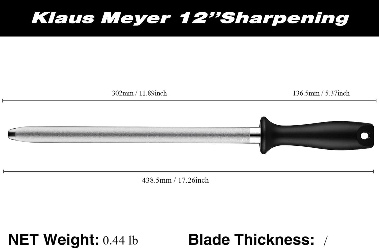 Klaus Meyer High Carbon Diamond Sharpening Steel Kitchen Sharpener (12 inch)