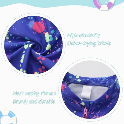 Image of Girls One Piece Rash Guard Swimsuits for Girl Short Sleeve Bathing Suits with Front Zipper Sun Protection Swimwear 3-16 Years