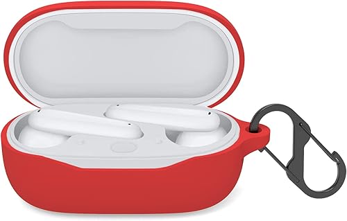 Miniatura 3 de NOOETAH Funda compatible con Huawei Freebuds SE, funda protectora de silicona absorbente de golpes con llavero (rojo)