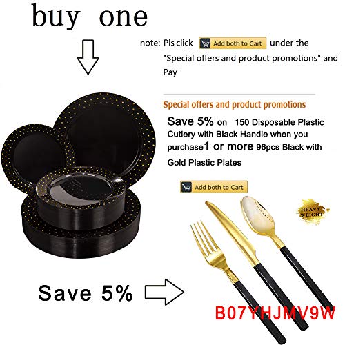 Nervure 96Pcs Black With Gold Plastic Plates – Black Disposable Plastic Plates Includes 48Pcs 10.25Inch Dinner Plates, 48Pcs 7.5Inch Salad/Dessert Plates For Weddings & Parties & New Year's Day #TOP5