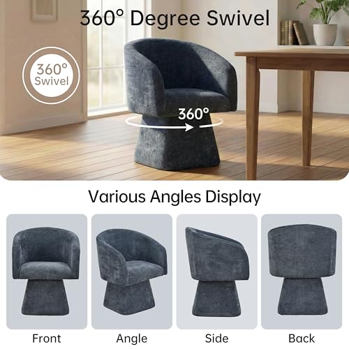 Image of VKNOW Upholstered Swivel Dining Chairs Set of 2 with Barrel Back and Arm | Modern Accent Arm Chair with Thickened Cushion, Soft Chenille Fabric, for Dining Room, Living Room, Vanity, Blue