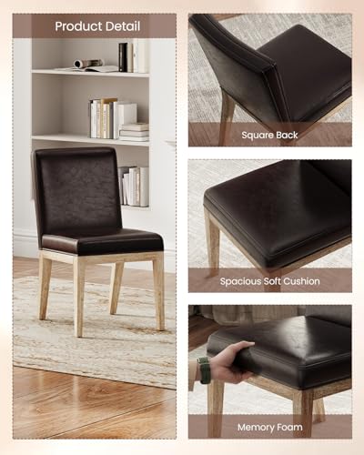 Image of Dining Chairs Set of 6, Modern Faux Leather Upholstered Dining Room Chair, Farmhouse Kitchen Chair for Restaurant Living Room, Dark Brown