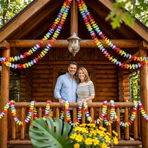 Image of 8 Pack JOVITEC Lei Hawaiian Flowers Garland 20 Feet Each Tropical Multicolor Tropical Flower Lei Garland Flower Leaves Banner for Home Hawaiian Luau Decorations
