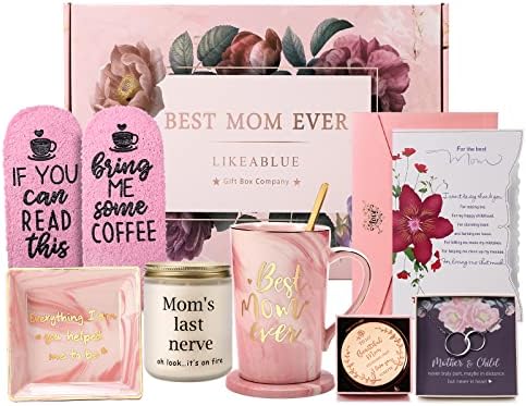 Mothers Day Gifts, Happy Birthday Mom Gifts, Gift Basket for Mom, Gift Box for Women, Wife, Mother in Law, New Mom. Christmas Gift, Mom Gifts for Mothers Day-Coffee Mug Set, Necklace, Socks, Candle