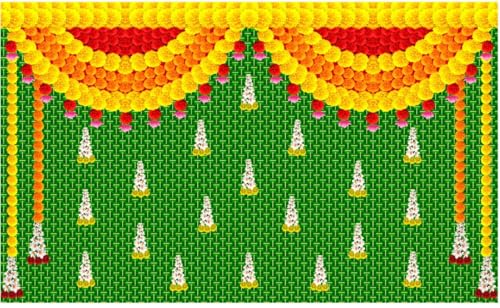 Image of zeonely mart Coconut Backdrop Cloth for decorationss | Coconut Leaf Backdrop Cloth Decoration,Housewarming and Wedding Etc Events Decoration (5 8 FT) Backdrop for varalakshmi Pooja
