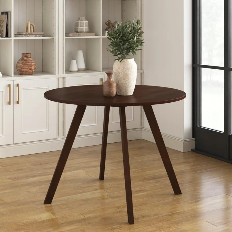 Image of Solid Wooden Round Dining Table for Living Room, Bedroom, Hotel & Home, Brown Finish, (74.93 H X 100.33 W X 100.33 L CM)