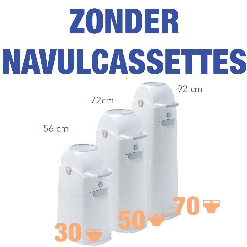 ASALVO Contenedor de pañales con 3 cierres herméticos antiolores y antibacteriano, funciona con bolsas de plástico normales, desmontable para limpieza, capacidad para 50 pañales, Blanco