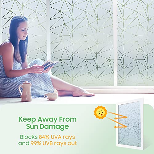 Viseeko Frosted Glass Window Film: Privacy Window Decorative Film Removable Static Clings Uv Blocking Non-Adhesive Glass Door Sticker For Home Office 17.5 X 78.7 Inches Frosted Triangle #TOP2