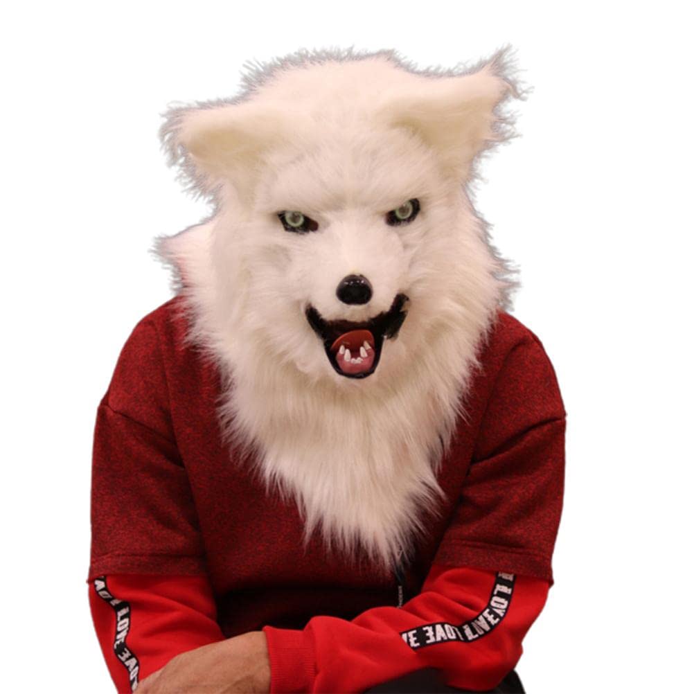 Bagima Fox Face Cover, Halloween Movable Mouth Fox Mask, 32 * 21cm Artificial Plush Full Face Cover for Kids Adults Halloween Party Cosplay Costumes Dress Up Props